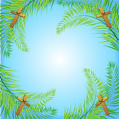 Fototapeta na wymiar Palm Sunday frond and cross vector background. Vector illustration for the Christian holiday 