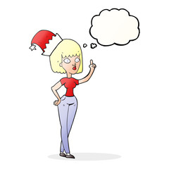 thought bubble cartoon woman wearing christmas hat