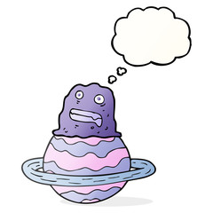 thought bubble cartoon alien on planet