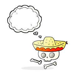 thought bubble cartoon skull in mexican hat