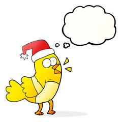 thought bubble cartoon bird wearing christmas hat