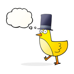 thought bubble cartoon bird wearing hat