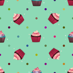 Colorful cupcake party seamless pattern background