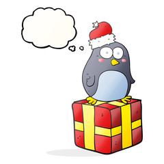 thought bubble cartoon christmas penguin