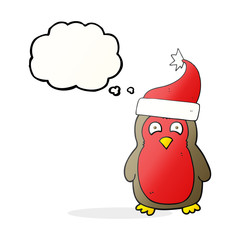 thought bubble cartoon christmas robin wearing santa hat