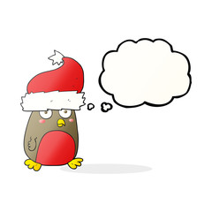 thought bubble cartoon christmas robin wearing santa hat