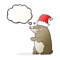 thought bubble cartoon bear wearing christmas hat