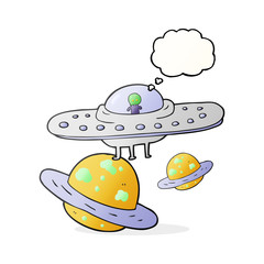thought bubble cartoon flying saucer in space