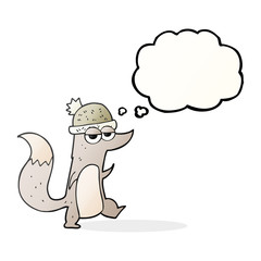 thought bubble cartoon little wolf wearing hat