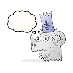 thought bubble cartoon ram head with magical crown