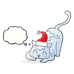 Obraz premium thought bubble cartoon cat wearing christmas hat