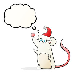 thought bubble cartoon mouse in christmas hat