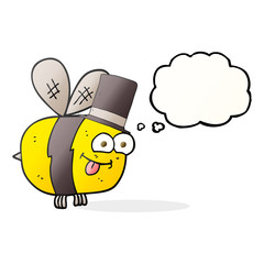 thought bubble cartoon bee wearing hat