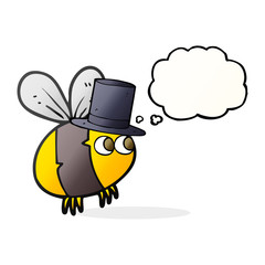 thought bubble cartoon bee in top hat