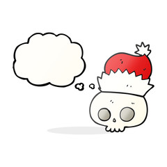 thought bubble cartoon skull wearing christmas hat