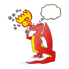 thought bubble cartoon happy dragon breathing fire