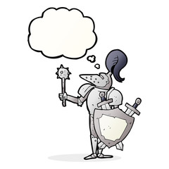 thought bubble cartoon medieval knight with shield