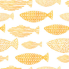 Vector watercolor fish on light background. Watercolor pattern s