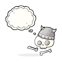thought bubble cartoon viking helmet on skull
