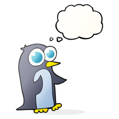 thought bubble cartoon penguin with big eyes