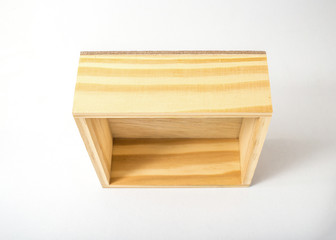 Wooden quadrate box on white background,top view