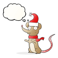 thought bubble cartoon mouse wearing christmas hat