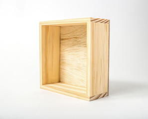 Wooden quadrate box on white background,side view