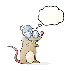 thought bubble cartoon mouse wearing glasses and hat
