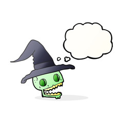 thought bubble cartoon skull wearing witch hat