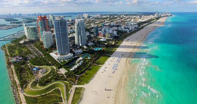 Aerial 4K video of South Point, South Beach, Miami, Florida