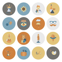 Set of Flat Autumn Icons