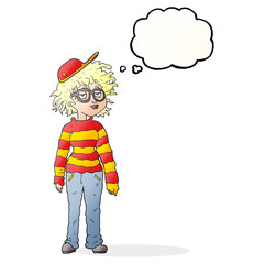 thought bubble cartoon geeky girl