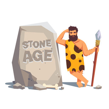 Big Tablet Rock With Leaning Caveman