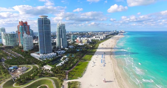 Aerial 4K video of South Point, South Beach, Miami, Florida