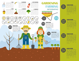 Gardening work, farming infographic. Graphic template. Flat styl