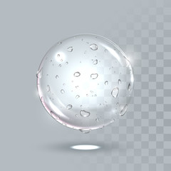 Pure clear water drops on surface. Vector realistic droplets spray.
