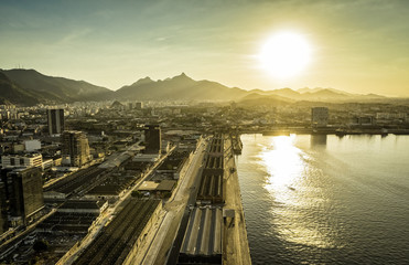 Aerial view of the industrial area by the ocean, Rio de Janeiro