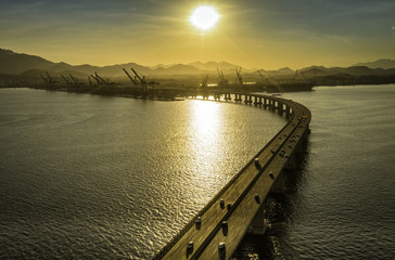 Highway Bridge over the ocean leading to the city, Rio de Janeiro