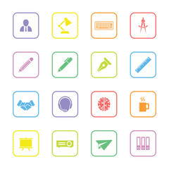 colorful flat icon set 8 with rounded rectangle frame for web design, user interface (UI), infographic and mobile application (apps)