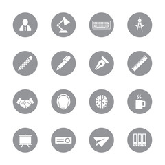 gray flat icon set 8 on circle for web design, user interface (UI), infographic and mobile application (apps)