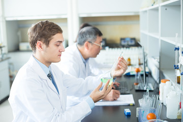Fototapeta premium people doing chemical experiment in modern lab