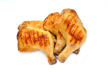 Grilled chicken thighs isolated on white background