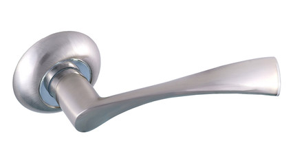 Door handle of silver on a white background side view