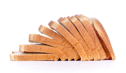 The cut loaf of bread with reflection isolated on white