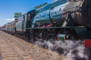 A restored steam engine Locomotive still journeys in outback South Australia