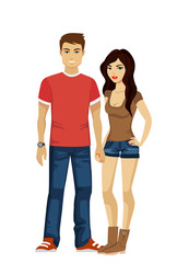 Guy and girl students in modern simple casual clothes isolated.