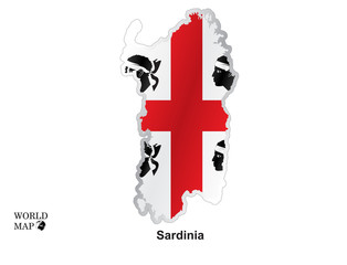 Map Sardinia.Map with flag.