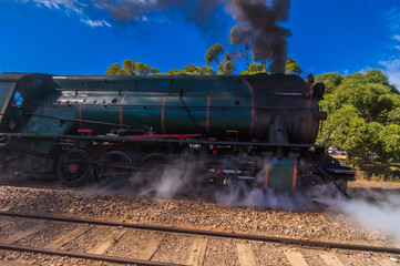 Fototapeta na wymiar A restored steam engine Locomotive still journeys in outback South Australia