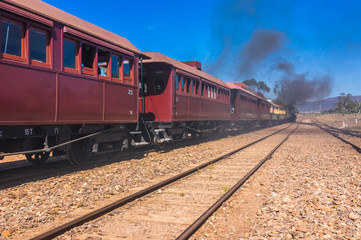 A restored steam engine Locomotive still journeys in outback South Australia