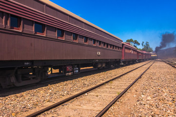 Fototapeta premium A restored steam engine Locomotive still journeys in outback South Australia